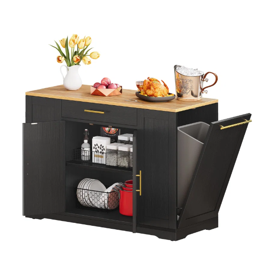 Rolling Kitchen Island with Wood Top